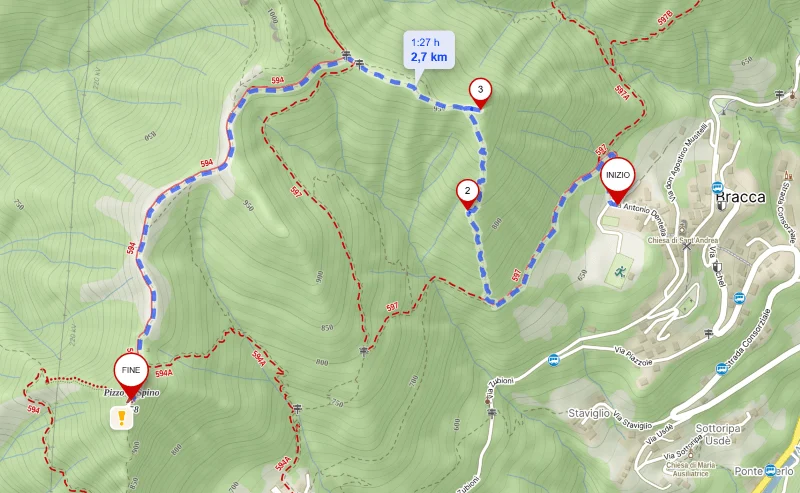 Mappa del sentiero ad anello da Bracca