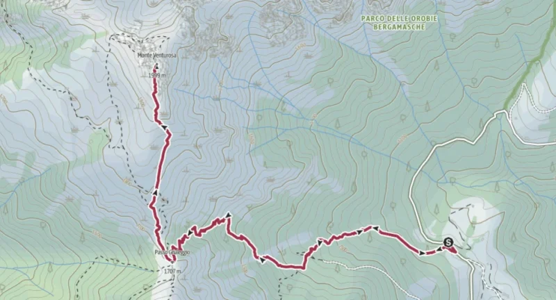 cartina sentiero monte venturosa da brembella