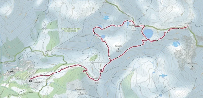 Mappa del sentiero ad anello da Foppolo al Corno Stella