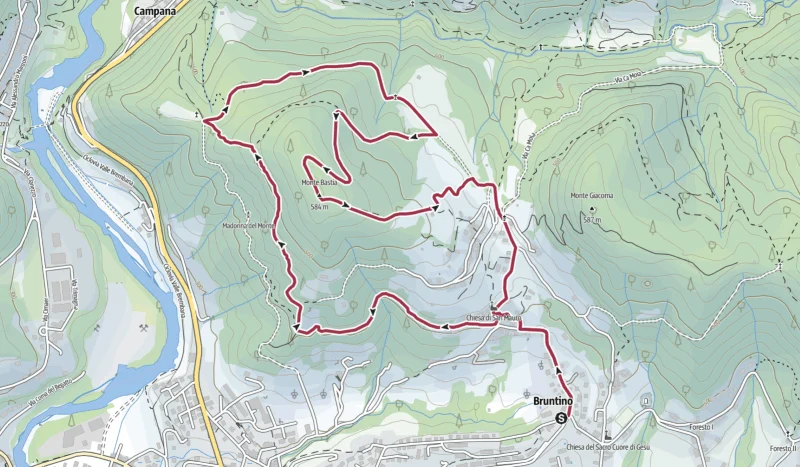 Cartina del percorso – Monte Bastia (Tre Croci) da Bruntino