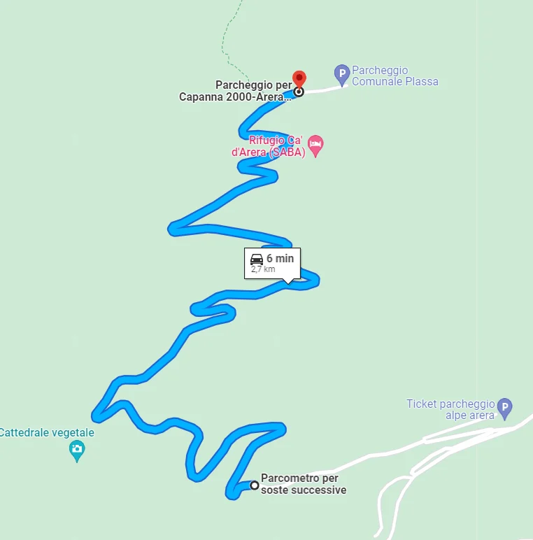 Mappa della strada verso il parcheggio della Capanna 2000