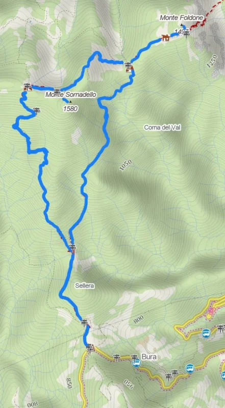 Cartina del percorso – Monte Foldone e Sornadello da Forcella di Bura
