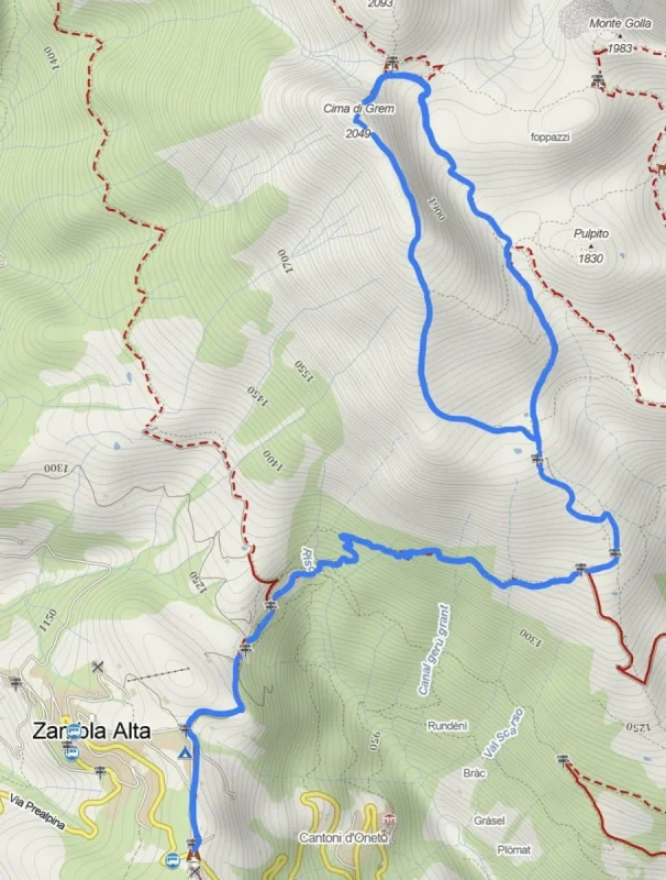Cartina del percorso – Cima di Grem dal Passo di Zambla