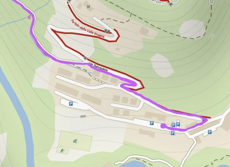 Mappa del punto di partenza con i parcheggi