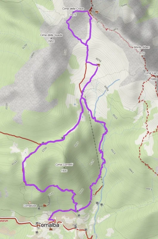 Cartina del percorso – Rifugio Monte Alben e Cima della Croce da Cornalba