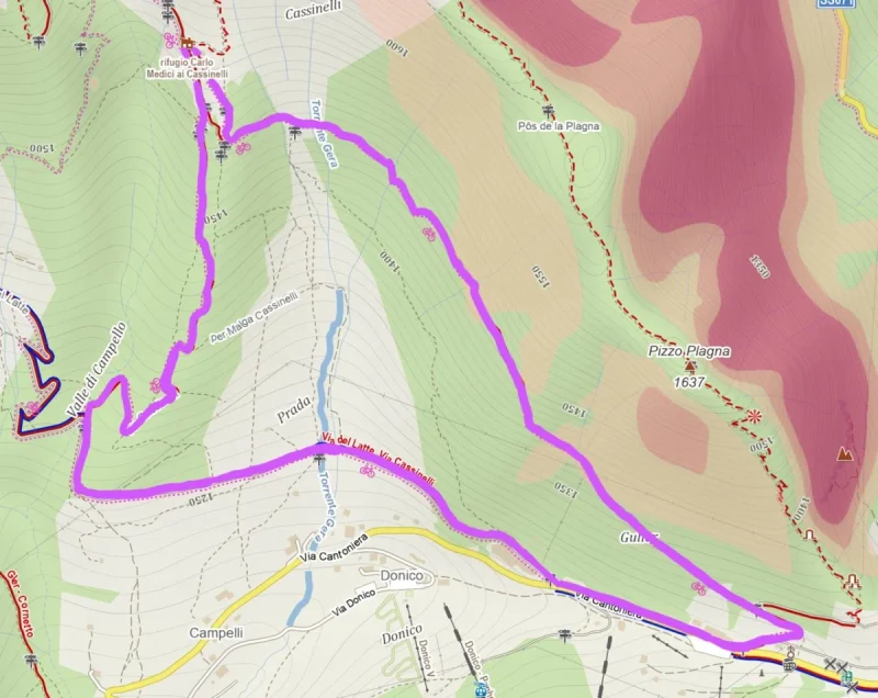 Cartina del percorso – Baita Cassinelli dal Passo della Presolana