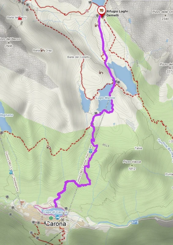 Cartina del percorso – Laghi Gemelli da Carona