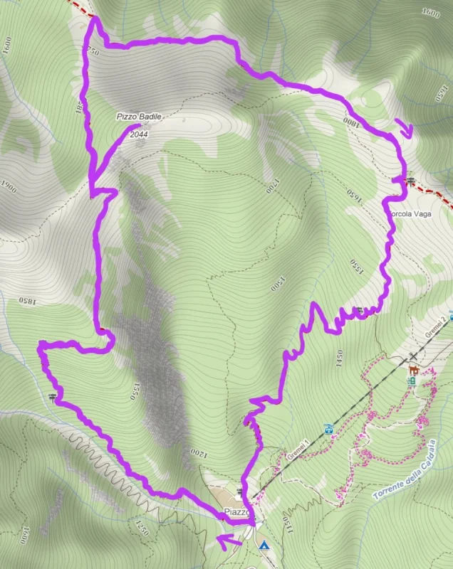 Cartina del percorso – Pizzo Badile (2044 m) da Piazzatorre