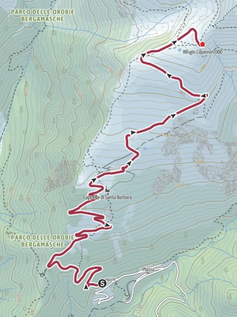Cartina del percorso – Rifugio Capanna 2000 da Zambla in inverno