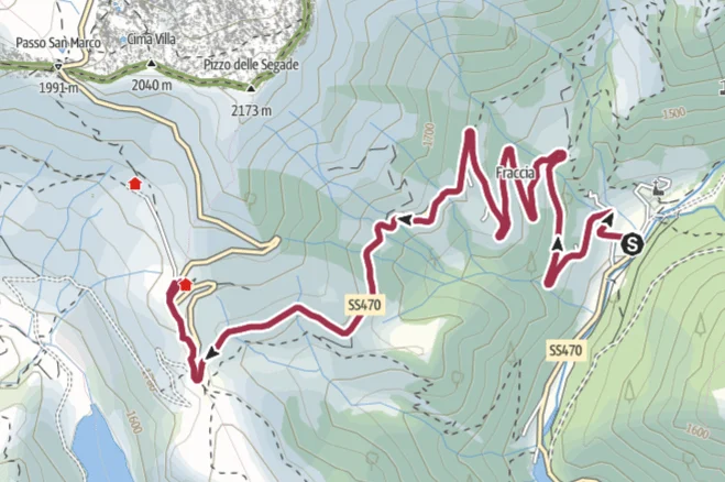 Mappa del sentiero da Mezzoldo al Passo San Marco