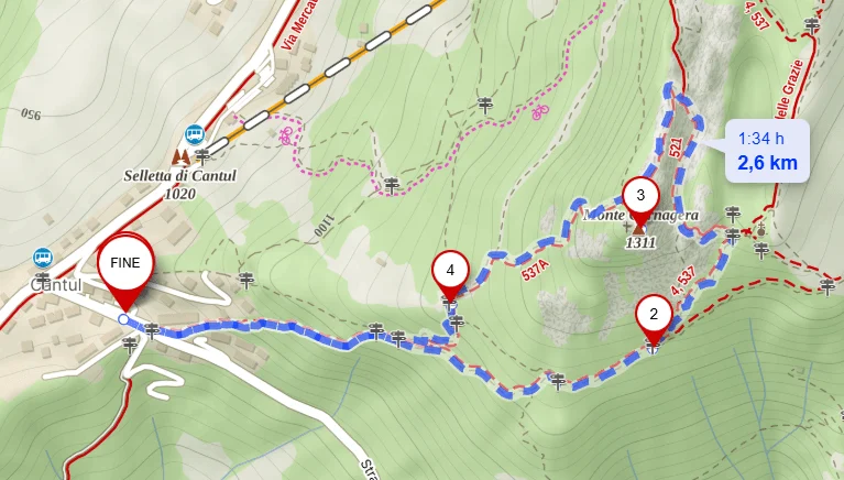 Cartina del percorso – Monte Cornagera dal canyon (EE)