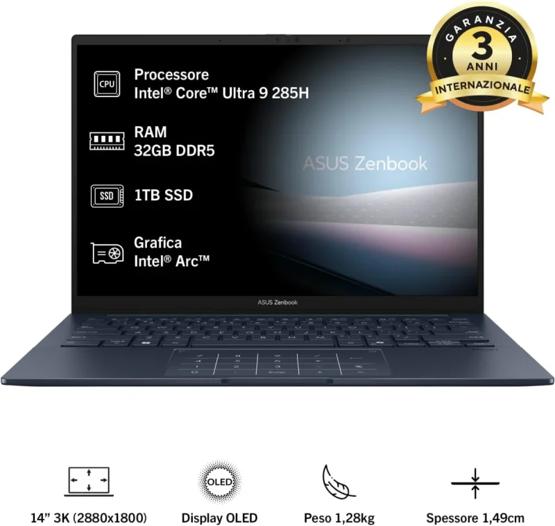 ASUS Zenbook 14 UX3405CA, Notebook con Monitor da 14"