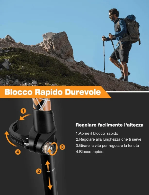 Glymnis Bastoni Trekking 3 Sezioni in Fibra di Carbonio Ultraleggero e Telescopico 
