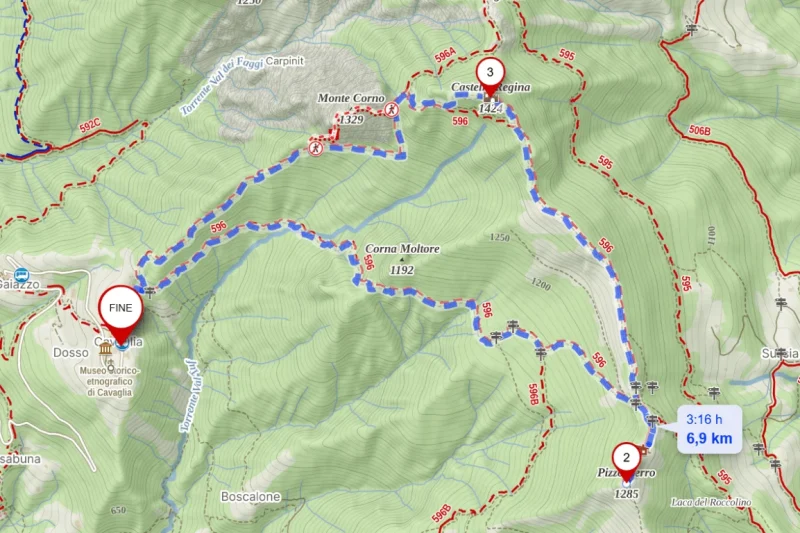 Cartina del percorso – Pizzo Cerro e Castel Regina da Cavaglia